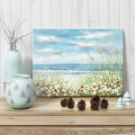 UTOP-art Beach Scene Canvas Wall Art: Seaside White Wildflower & Blue Ocean Seas... - Image 4