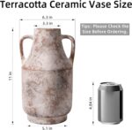 Ceramic Flower Vase with Handles, 11 in Tall Rustic Farmhouse Pottery Vases Deco... - Image 3