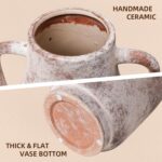 Ceramic Flower Vase with Handles, 11 in Tall Rustic Farmhouse Pottery Vases Deco... - Image 5