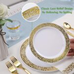 FOCUSLINE 175 Ct Gold Dinnerware Set for 25 Guests, Plastic Plates with Gold Lac... - Image 3