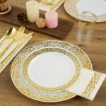 FOCUSLINE 175 Ct Gold Dinnerware Set for 25 Guests, Plastic Plates with Gold Lac... - Image 4