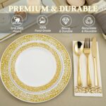 FOCUSLINE 175 Ct Gold Dinnerware Set for 25 Guests, Plastic Plates with Gold Lac... - Image 5