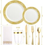 FOCUSLINE 175 Ct Gold Dinnerware Set for 25 Guests, Plastic Plates with Gold Lac... - Image 7