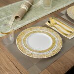 FOCUSLINE 175 Ct Gold Dinnerware Set for 25 Guests, Plastic Plates with Gold Lac... - Image 8