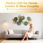Large 3D Metal Wall Art, 50"L x 26"W Modern Blue & Gold Lotus Leaf Wall Sculptur... - Image 4