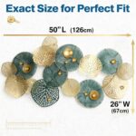 Large 3D Metal Wall Art, 50"L x 26"W Modern Blue & Gold Lotus Leaf Wall Sculptur... - Image 5
