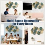 Large 3D Metal Wall Art, 50"L x 26"W Modern Blue & Gold Lotus Leaf Wall Sculptur... - Image 8