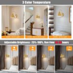 Powfloven Vintage Rechargeable Wall Sconces Set of 2, Gold Battery Operated Beds... - Image 4