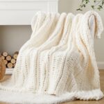 Battilo Cream Chunky Knit Throw Blanket for Couch, Super Soft Chenille Throw Bla... - Image 3