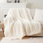 Battilo Cream Chunky Knit Throw Blanket for Couch, Super Soft Chenille Throw Bla... - Image 8