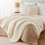 Battilo Cream Chunky Knit Throw Blanket for Couch, Super Soft Chenille Throw Bla... - Image 9