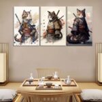 3Pcs Framed Japanese Samurai Cats Wall Art Vintage Cool Cat Posters Prints Funny... - Image 4