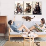 3Pcs Framed Japanese Samurai Cats Wall Art Vintage Cool Cat Posters Prints Funny... - Image 5