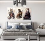 3Pcs Framed Japanese Samurai Cats Wall Art Vintage Cool Cat Posters Prints Funny... - Image 7