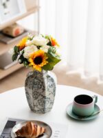 Blue and White Vase, Vintage Blue Ceramic Flower Vessel,Ceramic vases for Home D... - Image 5