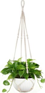 2 Pack Macrame Plant Hanger 36 Inch, Ivory Hanging Planter Holder with Wood Bead... - Image 6