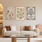 Large Abstract Vintage Flower Framed Canvas Wall Art,Antique Botanical Wall Deco... - Image 3