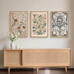 Large Abstract Vintage Flower Framed Canvas Wall Art,Antique Botanical Wall Deco... - Image 5