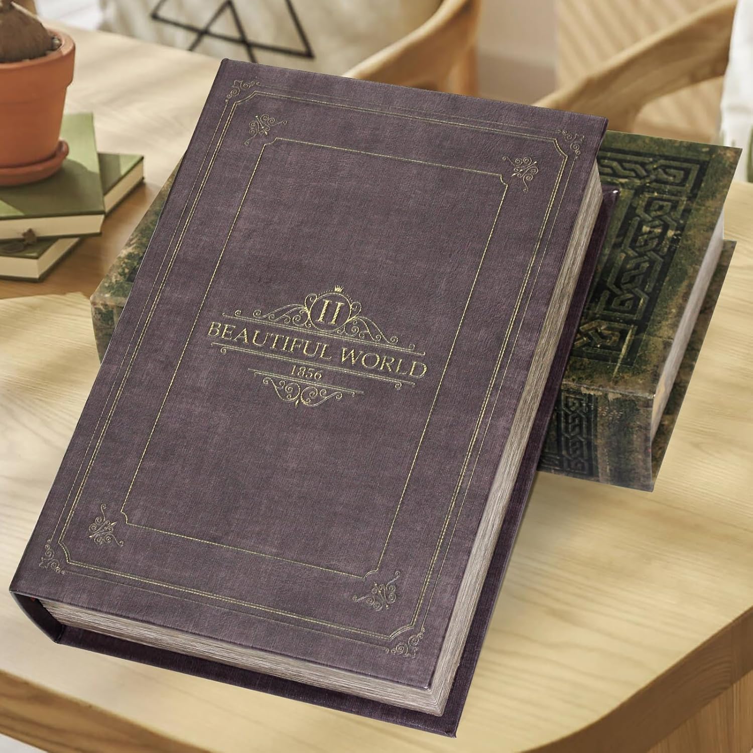 Decorative Vintage Book Shaped Trinket Storage Box Brown Leather -24B-005，Litera... - Image 3
