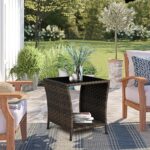 Outdoor Wicker Side Table Rattan Side Tables End Table for Patio with Glass Top ... - Image 3