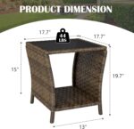 Outdoor Wicker Side Table Rattan Side Tables End Table for Patio with Glass Top ... - Image 4