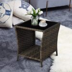 Outdoor Wicker Side Table Rattan Side Tables End Table for Patio with Glass Top ... - Image 5
