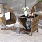 Outdoor Wicker Side Table Rattan Side Tables End Table for Patio with Glass Top ... - Image 6