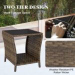 Outdoor Wicker Side Table Rattan Side Tables End Table for Patio with Glass Top ... - Image 7