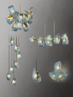 Chandelier Creative Art Decor Post-Modern Luxury Blue Copper Flower Indoor Hangi... - Image 4