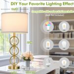 Set of 2 Modern Gold Table Lamps with 2 USB Charging Ports, 27“ Tall Crystal Bed... - Image 5