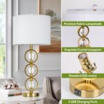 Set of 2 Modern Gold Table Lamps with 2 USB Charging Ports, 27“ Tall Crystal Bed... - Image 6