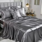 Grey Satin Queen Comforter Set with Sheets,Silk Like Satin Ruffle Duvet Set,Silk... - Image 7