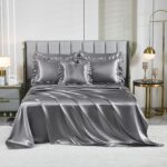 Grey Satin Queen Comforter Set with Sheets,Silk Like Satin Ruffle Duvet Set,Silk... - Image 8