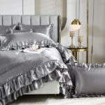 Grey Satin Queen Comforter Set with Sheets,Silk Like Satin Ruffle Duvet Set,Silk... - Image 10