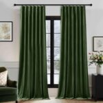 Olive Green Velvet Blackout Curtains 90 inches Length 2 Panels Set,Soft Thick Pi... - Image 3