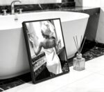 Framed Black and White Bathroom Canvas Wall Art, Bath Towel Woman with Wine Pain... - Image 3