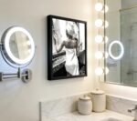 Framed Black and White Bathroom Canvas Wall Art, Bath Towel Woman with Wine Pain... - Image 5