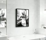 Framed Black and White Bathroom Canvas Wall Art, Bath Towel Woman with Wine Pain... - Image 6