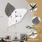 18x27 inch Large Modern Feather Leaf Shape Wall Clock for Living Room Decor, Whi... - Image 3