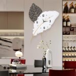 18x27 inch Large Modern Feather Leaf Shape Wall Clock for Living Room Decor, Whi... - Image 5