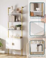 Yusong 73" Tall Bookshelf with Cabinet, Industrial Ladder Wall Mount Shelf Bookc... - Image 5