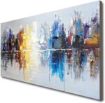 Hand Painted Cityscape Modern Oil Painting on Canvas Reflection Abstract Wall Ar... - Image 3