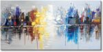 Hand Painted Cityscape Modern Oil Painting on Canvas Reflection Abstract Wall Ar... - Image 4