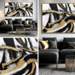 Kureful White Abstract Canvas Wall Art Gold Modern Artwork Black Line Prints Tex... - Image 6