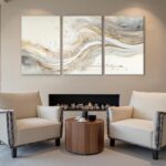 AVECCO 3 Pieces Gold Wave Abstract Wall Art, Modern Pictures Canvas Stylish Wall... - Image 3