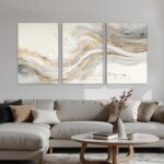 AVECCO 3 Pieces Gold Wave Abstract Wall Art, Modern Pictures Canvas Stylish Wall... - Image 5
