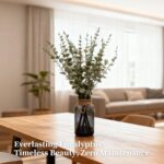 SwanMoon 17.5" Realistic Artificial Eucalyptus Stems in Black Glass Vase with Fa... - Image 4