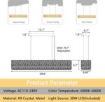 40 Inch Glam Crystal Chandelier Modern Dimmable Crystal Chandeliers LED Rectangu... - Image 4