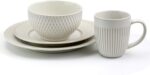 Elama Market Finds 16 Piece Round Stoneware Dinnerware Set in Embossed White - Image 4