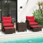 KOTEK 5 Pieces Patio Furniture Set with Ottomans, Wicker Patio Conversation Set ... - Image 3